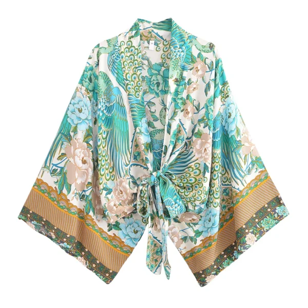 Boho Kimono with Vibrant Floral Print and Tie Detail