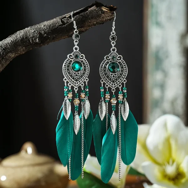 S797e33737547438685b71af58e3d61d8U.webp Boho Feather Earrings with Vibrant Gemstone Accents