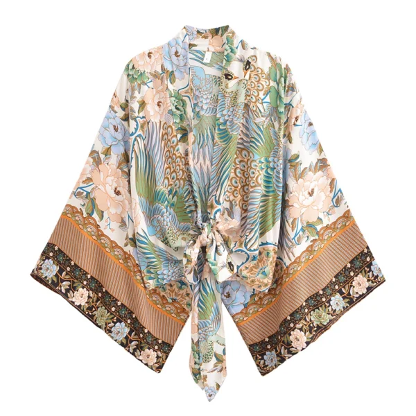 Boho Kimono with Vibrant Floral Print and Tie Detail