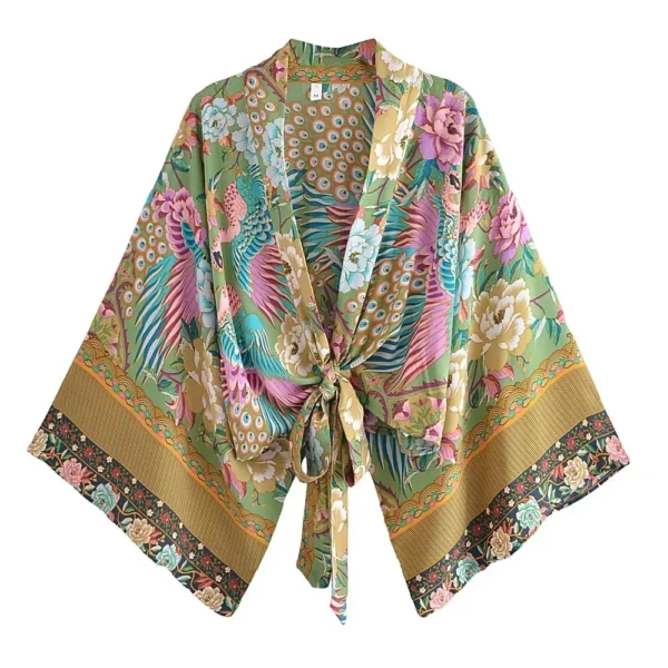 Boho Kimono with Vibrant Floral Print and Tie Detail