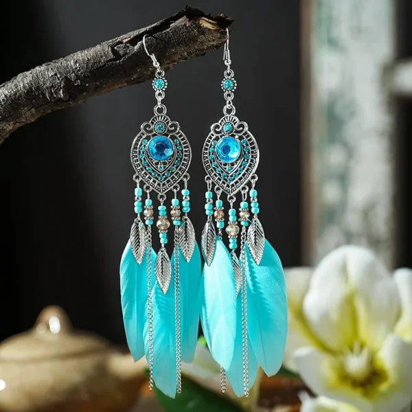Sbd211db929de4635803e67af3b9f770av.webp Boho Feather Earrings with Vibrant Gemstone Accents