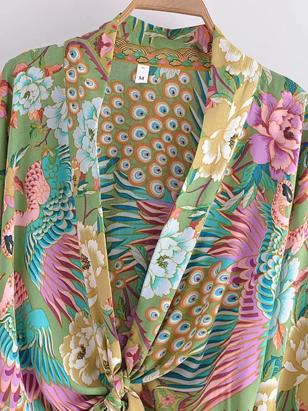 Boho Kimono with Vibrant Floral Print and Tie Detail