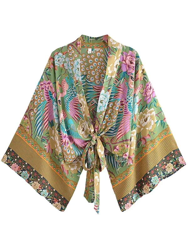 Boho Kimono with Vibrant Floral Print and Tie Detail
