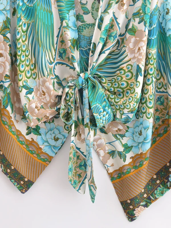 Boho Kimono with Vibrant Floral Print and Tie Detail