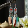 Sfa984820ded84d99b57ec60fbfa16512l.webp Boho Feather Earrings with Vibrant Gemstone Accents