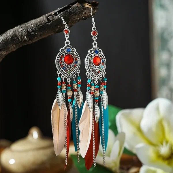 Sfa984820ded84d99b57ec60fbfa16512l.webp Boho Feather Earrings with Vibrant Gemstone Accents