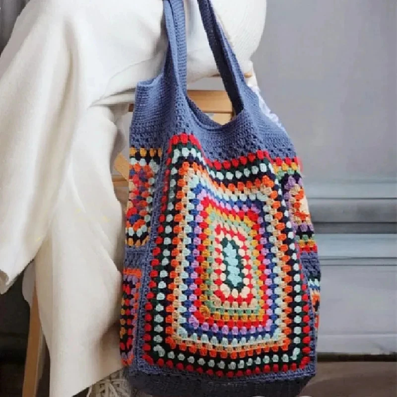 Sunlit Nomad Crochet Granny Square Boho Bag