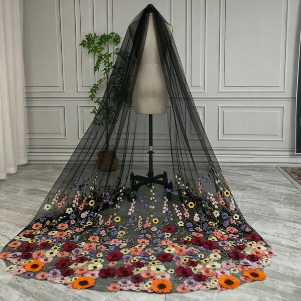 2 The Meadowsweet Veil — Colourful Floral Embroidered Wedding Veil
