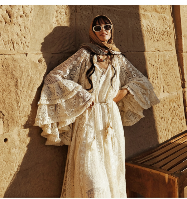 21_swapped Desert Muse Whimsical Tiered Ruffle Bell Sleeve Lace Maxi Dress