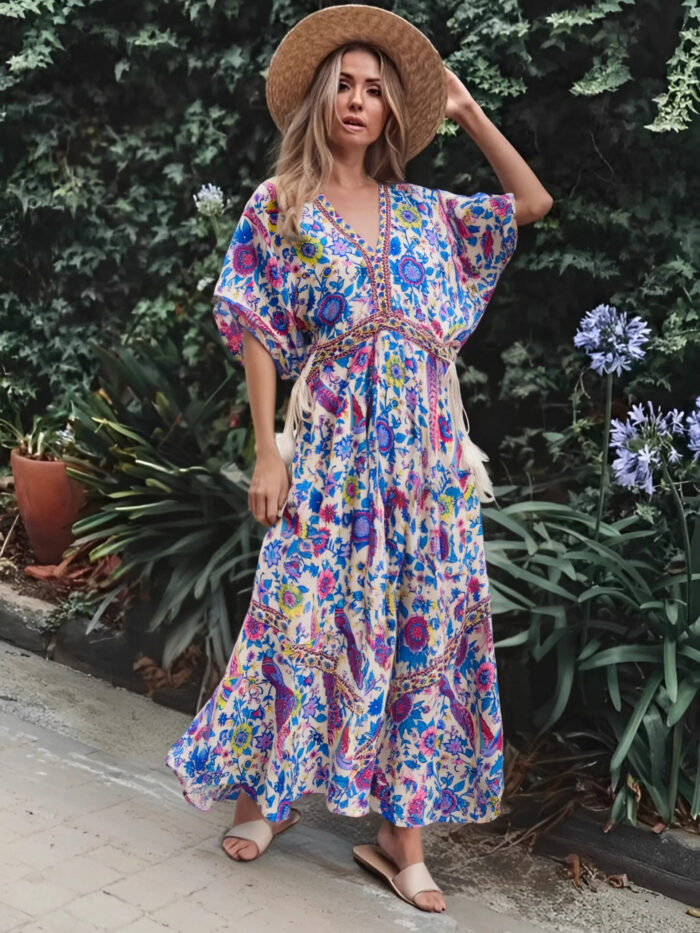 Sundara Bloom Boho Kaftan Maxi Dress