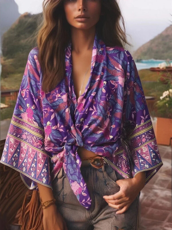 6 Adventure Awaits Batwing Boho Kimono with Ties and Vibrant Patterns
