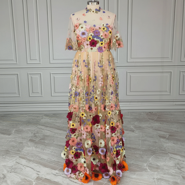 chinese dress ladies Arabella Embroidered Tulle Maxi Dress | Navy + Gold main image 0