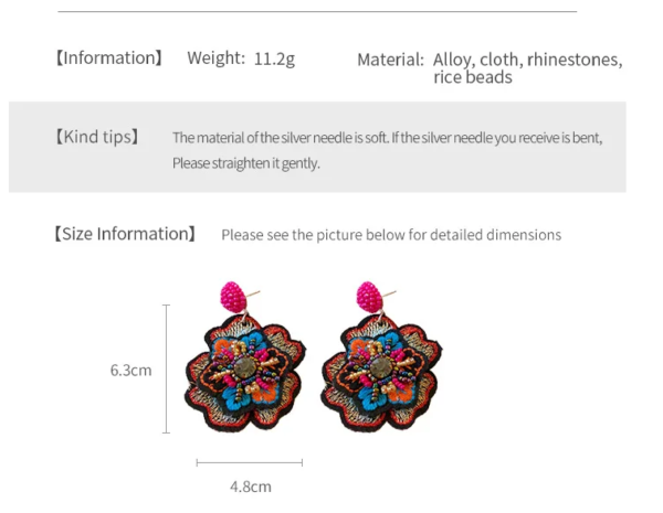 987c5b78-cd77-44eb-8890-09e915bbd008262968.png Boho Embroidered Flower Statement Earrings - Fuchsia Pink Beaded Drops
