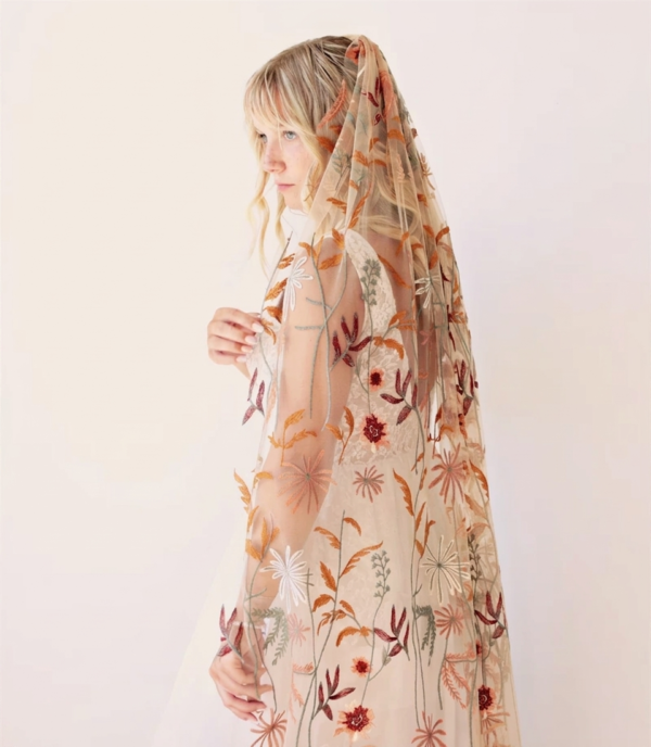 Autumn Embrace Floral Embroidered Veil 1 Autumn Embrace Floral Embroidered Veil