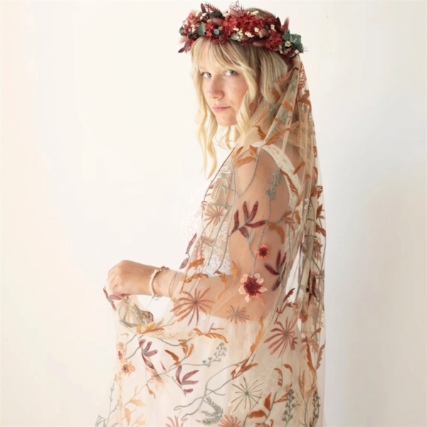 Autumn Embrace Floral Embroidered Veil 2 Autumn Embrace Floral Embroidered Veil