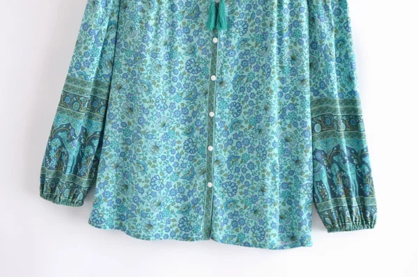 H02eb176c7c8d4672aa161858e0c84025N.webp Rhapsody Button-Down Boho Floral Blouse with Tassel Ties
