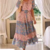 H0e451a185796401d829c99af327dcc4cL.webp Wanderlust Tie-Neck Floral Peasant Maxi Dress