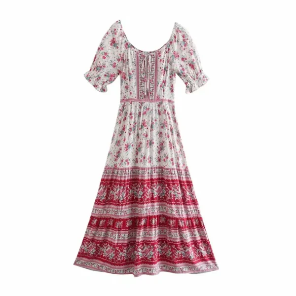 H20e9e5888a20460290c6a8e00210324e5.webp Boho-Chic Ditsy Floral Tiered Maxi Dress with Ruffle Puff Sleeves