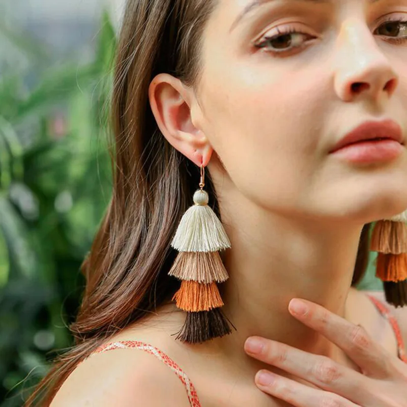 Boho Tiered Tassel Statement Earrings
