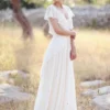 H4d4df8eadd4e42949520b67b1530ad27f.webp The Olivette Gown — Beaded Chiffon Boho Wedding Dress with Flutter Sleeves Cream White – Spirit & Rebel