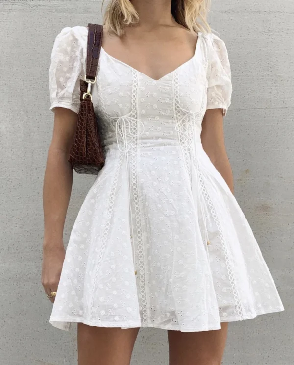 H50cd3f67b1c34ca099b4bba33b44a72a8.webp Sunkissed Embroidered White Dress with Corset Lacing