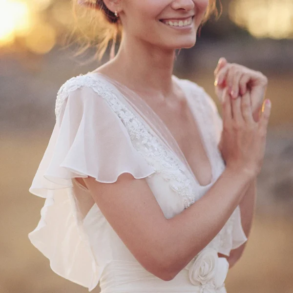 H6012f1c91a20410eae43e2f46e5885e5x.webp The Olivette Gown — Beaded Chiffon Boho Wedding Dress with Flutter Sleeves Cream White – Spirit & Rebel