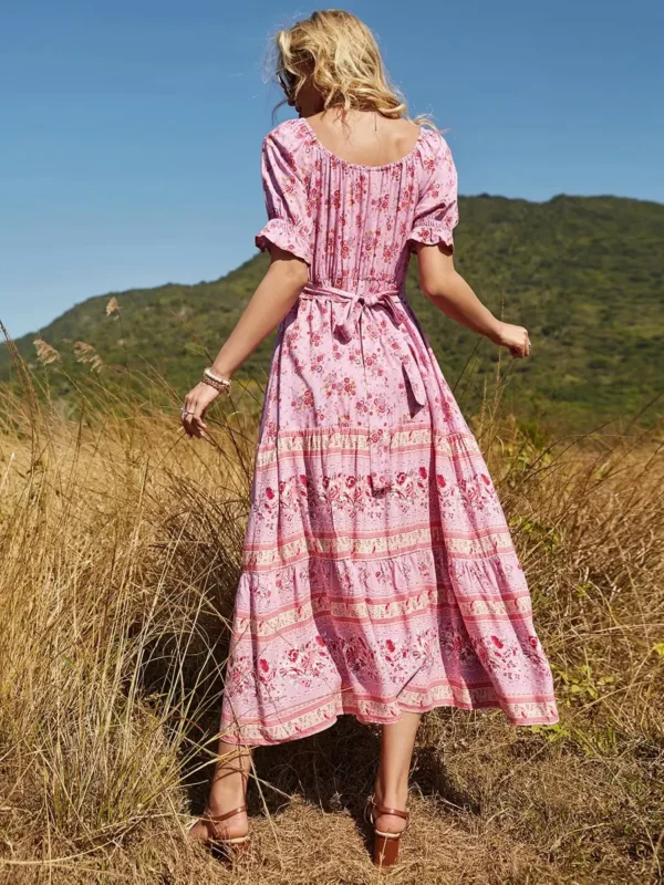 H668ec28704d84182a3815d804a8fcf0dM.webp Boho-Chic Ditsy Floral Tiered Maxi Dress with Ruffle Puff Sleeves