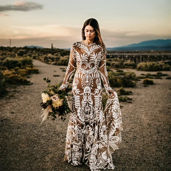 Hcef6c25dcddf4956a932cf136a78b450Y.webp The Folklore Gown — Boho Long Sleeve Lace Wedding Dress
