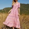 Hf07c2c555c0246029c07e05370e73d0es.webp Boho-Chic Ditsy Floral Tiered Maxi Dress with Ruffle Puff Sleeves