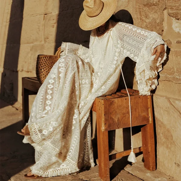 O1CN01J91onU2D9k8VZcFEZ_78728567.webp Desert Muse Whimsical Tiered Ruffle Bell Sleeve Lace Maxi Dress