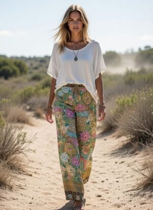 Peacock Floral Wide Leg Boho Pants Peacock Floral Wide Leg Boho Pants