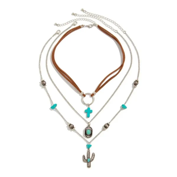 S02c6ac9c18584800b93222675d4de508H.webp Nomad Spirit Boho Layered Silver Turquoise Necklace