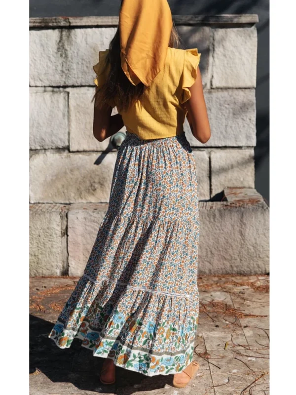 S02c8e9f661c64bc8bdae618d3f707959C.webp Harmony Flows Bohemian Floral Maxi Skirt with Tiered Design