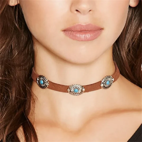 Bohemian Choker Necklace with Decorative Stone Accents