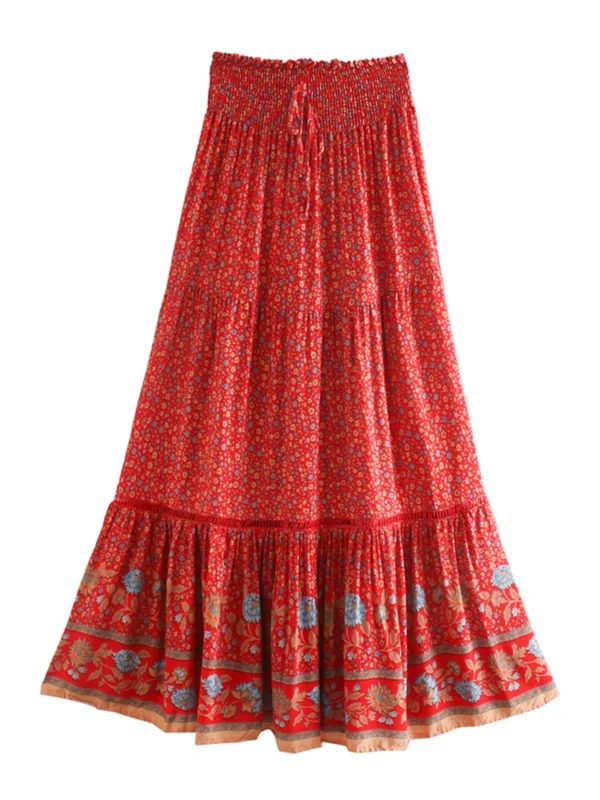 S0bb3417789814a7296a166651239e912D.webp Harmony Flows Bohemian Floral Maxi Skirt with Tiered Design