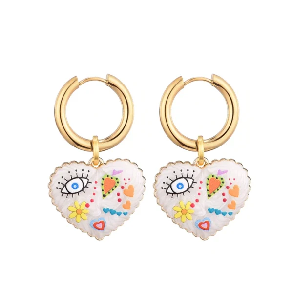 S0c60254e9cb447a780dbd0d10cee27b17.webp Color Rush Artistic Hoop Earrings with Heart Dangles