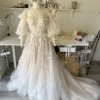 S0f3f06a401374f9299a27d57c2d0da60V.webp Romantic Pink Embroidered Bridal Gown with Floral Accents