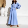 Boho Embroidered Maxi Dress with Tassel Ties and Lantern Sleeves