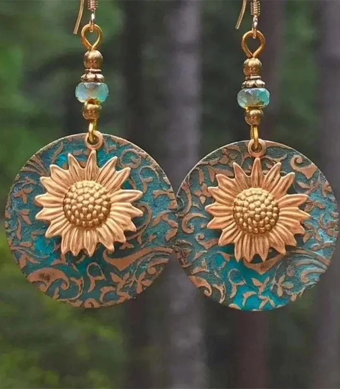 Sunlit Garden Boho Earrings with Floral Accents and Textured Discs
