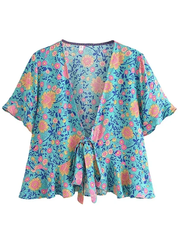 S14b833d48c03451486ef2554d552eb48c.webp Wildflower Breeze Boho Tie Front Blouse