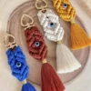 Boho Evil Eye Crochet Keychain Bag Charm with Tassel Detail