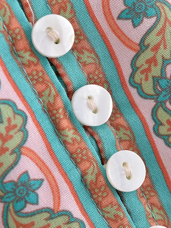 Bohemian Maxi Dress with Button Detail and Drawstring Waist