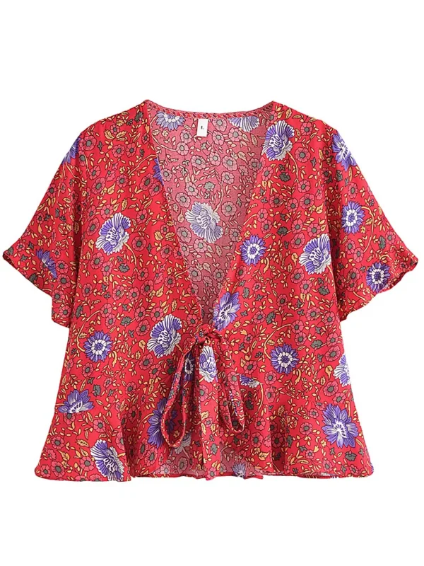 S179310faec4f4b4fa7ae6ee4e36e6d52t.webp Wildflower Breeze Boho Tie Front Blouse