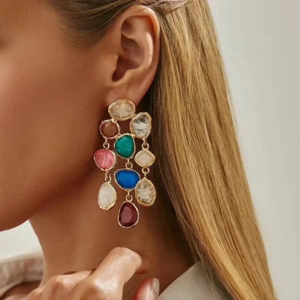 S18f85459471640beb0e167c34e67daa8Q.webp Colorful Statement Earrings with Cascading Gemstone Detail
