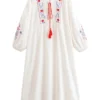 S192300d795a44a73aafc612d788aaaab0.webp Folk-Inspired Embroidered Boho Maxi Dress | Tassel Tie & Puff Sleeves
