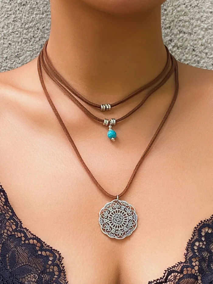 S1c1d3abf1f1b448ab1295d919a7a5908j.webp Savannah Whisper Bohemian Layered Choker Necklace with Turquoise Accent