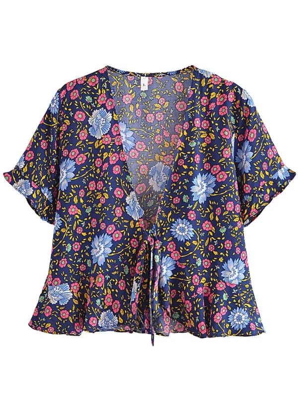 S24bd7fe0089941b095de403e99bf26394.webp Wildflower Breeze Boho Tie Front Blouse