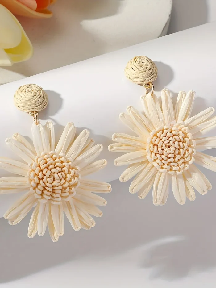 Mediterranean Bloom Raffia Flower Dangle Earrings