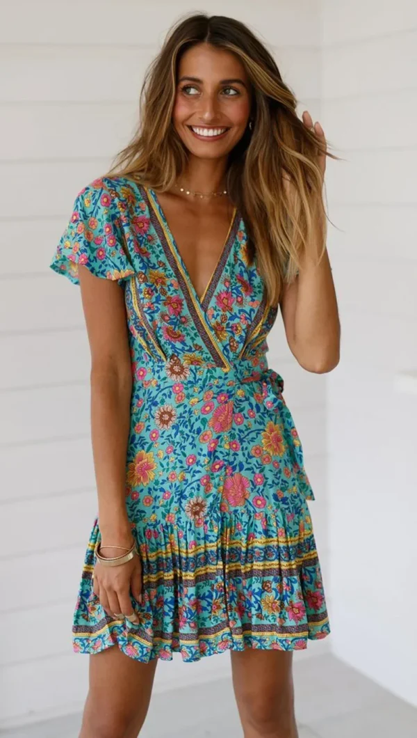 Summertime Flirt Floral Wrap Dress with Tie Waist