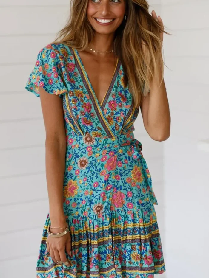 Summertime Flirt Floral Wrap Dress with Tie Waist